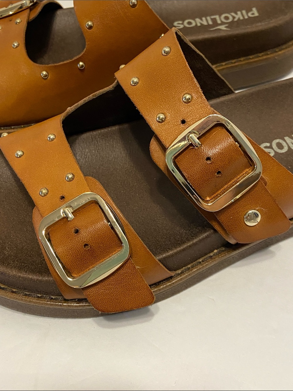 Pikolinos Aitana Brandy leather flat sandals, buckle rivet detail Size 7.5 / 8 - Picture 4 of 13